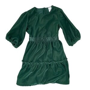 Nordstrom Velvet Dress Kids 5 Green Polyester Tiered Puff Sleeve Holiday Classic